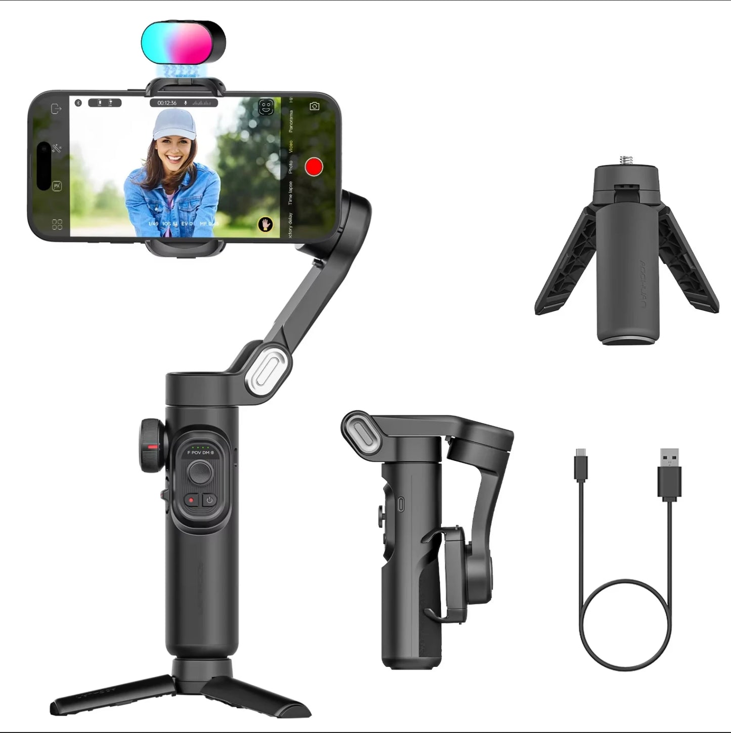 Estabilizador de cardán de mano de 3 ejes AOCHUAN SmartXE para smartphone, para iPhone, Android, con seguimiento facial por IA, para TikTok y Vlog