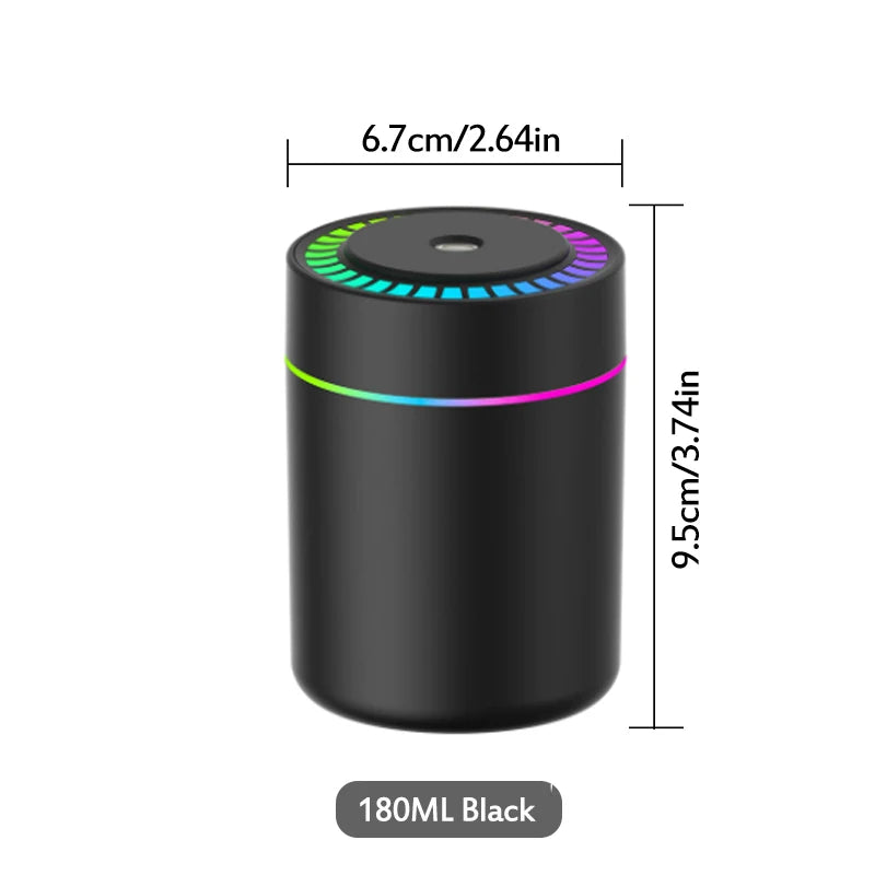 Humidificateur ultrasonique 5V USB 180ml, brumisateur, diffuseur d'arôme de voiture, purificateur d'huile essentielle avec lampe d'ambiance RGB, bricolage, plus frais d'air
