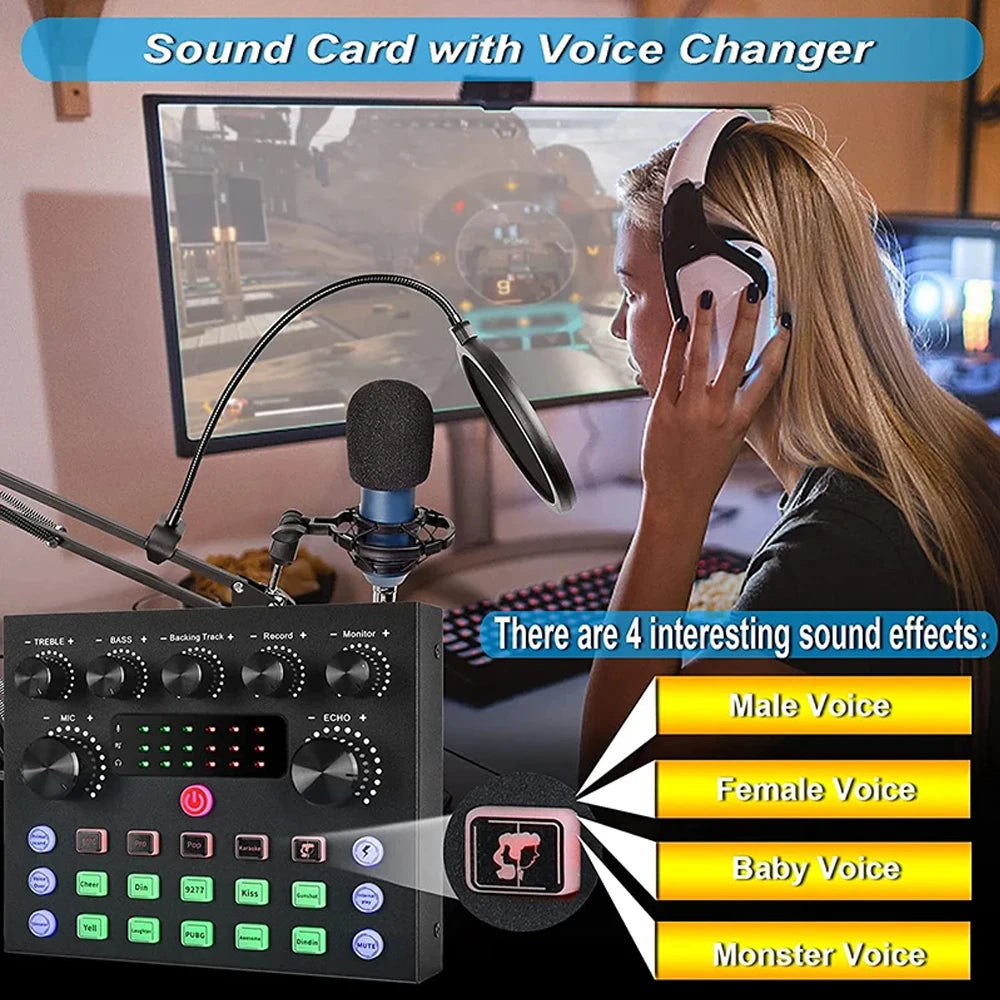 V8S – Kit carte son live avec microphone pour streaming, enregistrement et DJ
