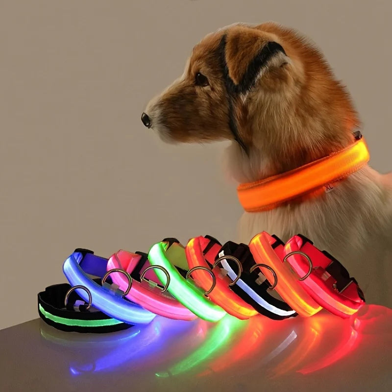Correa LED de nailon intermitente para perros, seguridad nocturna, brilla en la oscuridad, collar estructural para perros de compañía Shoous