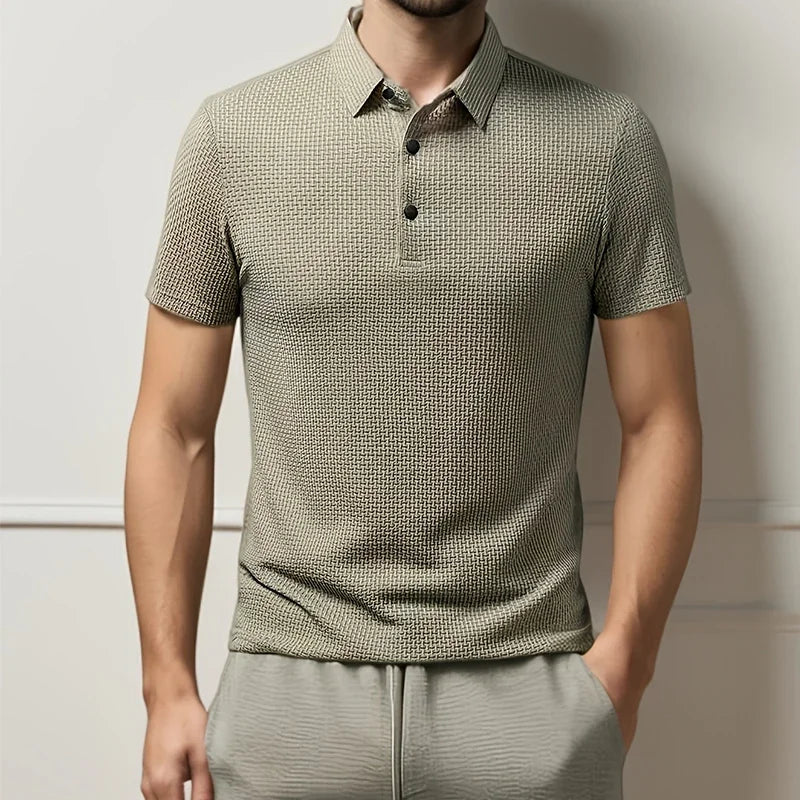 Nueva camiseta tipo polo de moda para hombre de negocios informal de manga corta con estampado de huesos y color liso, transpirable, cómoda y versátil para verano
