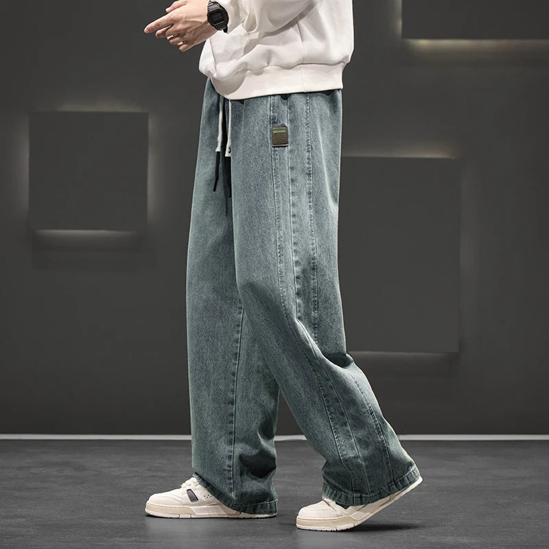 Pantalones vaqueros de lavado para hombre, de pierna ancha, unisex, de color liso, holgados, casuales, rectos, a la moda para exteriores, talla grande 8XL, nueva colección de otoño