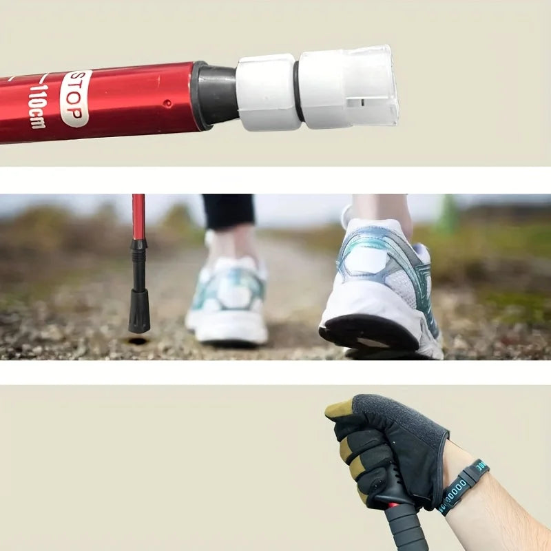Canne de trekking extérieure légère avec quatre hauteurs réglables et poignée antidérapante, essentielle pour la randonnée