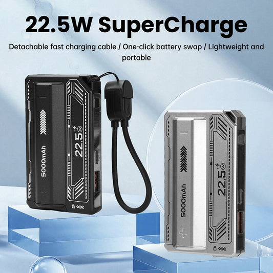 Boîtier de batterie externe 21700 PD 20W, charge rapide, câble intégré, batterie externe détachable, boîtier de batterie DIY (sans batterie)