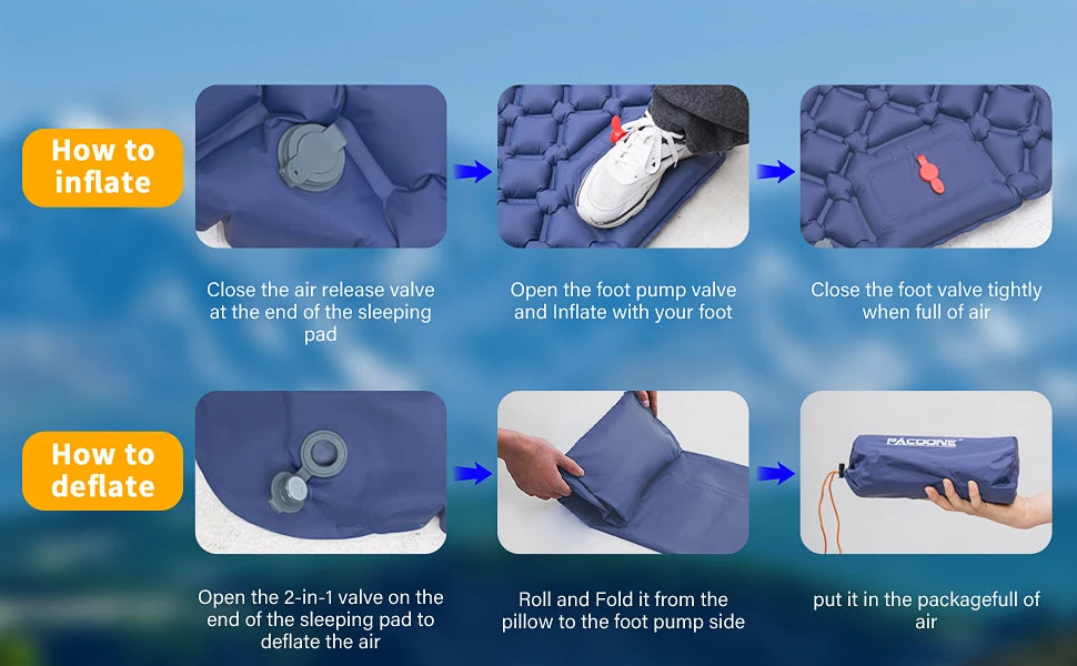 PACOONE – matelas gonflable de type presse pour Camping, imperméable à l'humidité, coussin de couchage d'extérieur, tapis d'air de plage, tente, coussin de voyage