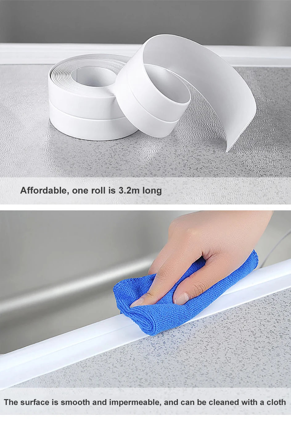 Bande de calfeutrage de bain auto-adhésive en PVC, 3.2M, résistant à l'huile, autocollant mural d'angle de bord d'évier de cuisine, bande d'étanchéité étanche pour toilettes