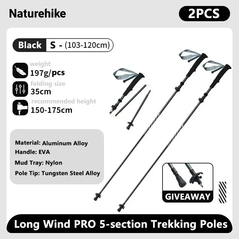 Naturehike bâtons de Trekking en Fiber de carbone 5 Sections bâtons d'escalade pliants portables randonnée en plein air bâtons de marche pliables