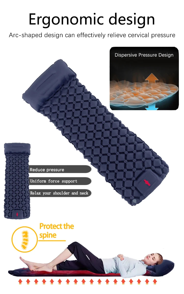 Tapis de couchage pliant pour Camping en plein Air, matelas gonflable de plage avec oreillers, tapis d'air ultraléger pour voyage et randonnée, nouveau