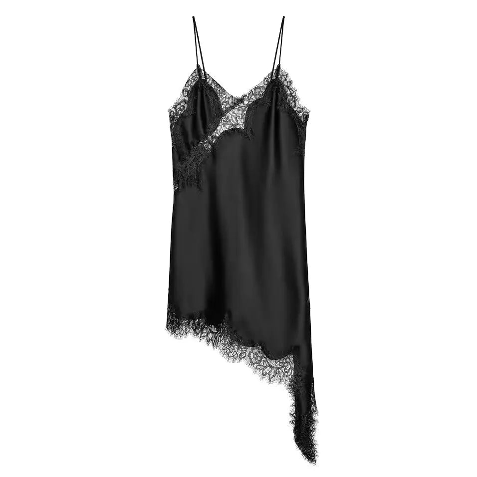 Vestido de encaje sexy para mujer, irregular, cuello en V, dobladillo de tirantes, vestidos largos, nueva moda 2025, vestidos de fiesta
