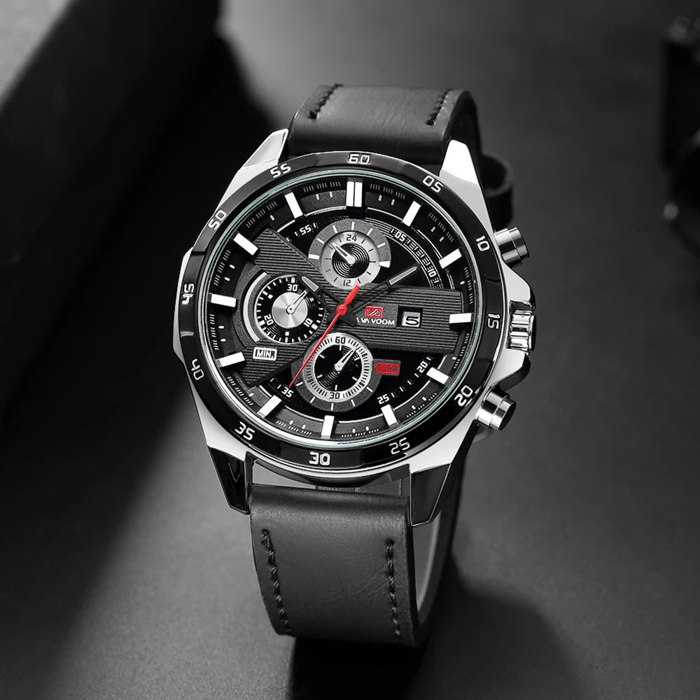 Montre à quartz en cuir pour homme, style sport, grand, décontracté, mode, original, noir, rose, or, calendrier, 46mm