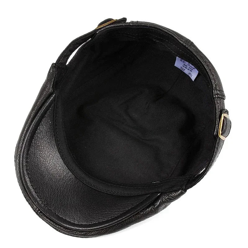 Genuine Leather Beret for Men, Thin Hats for Men, Adjustable Front Cap, Casual, Duckbill, Golf, Driver, 55-61 cm