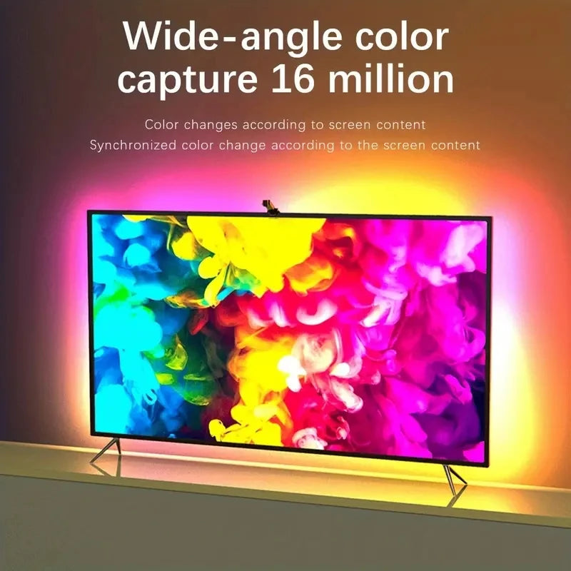 Bande lumineuse LED RGBIC pour téléviseur avec caméra, contrôle par application, synchronisation musicale, lumières intelligentes pour salle de jeu, éclairage ambiant 55-75 pouces