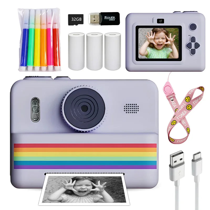 Cámara digital para niños con impresora instantánea, miniimpresora, pantalla de 2,8 pulgadas, vídeo, impresora térmica portátil, cámara para niños con impresora