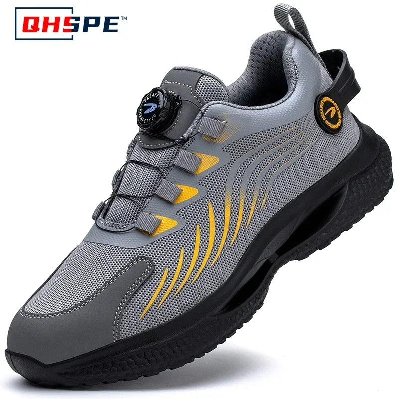 Botón giratorio nuevos zapatos de seguridad para hombre Anti-aplastamiento Anti-perforación zapatos de trabajo de moda para hombre zapatos deportivos botas de protección de seguridad para hombre