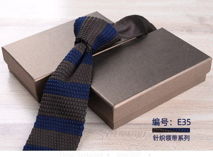 Men's Casual British Style Retro Striped Knitted Ties Formal Business Navy Red Brown Handmade Ties Tuxedo Neckties