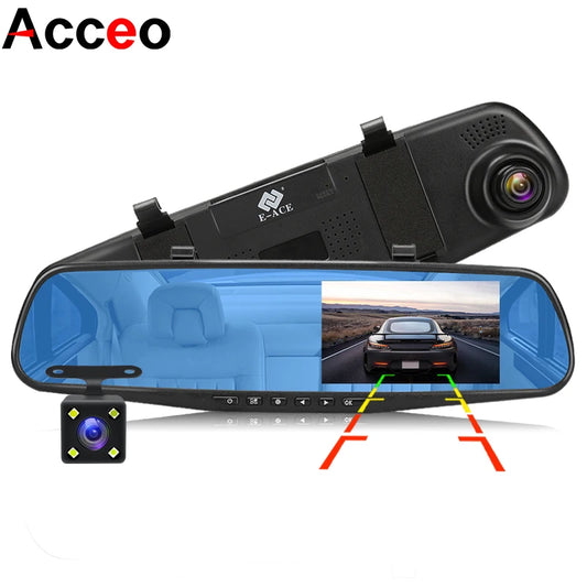 Dashcam Mini Rétroviseur 4,3" — Double Caméra Avant Arrière IPS Noir