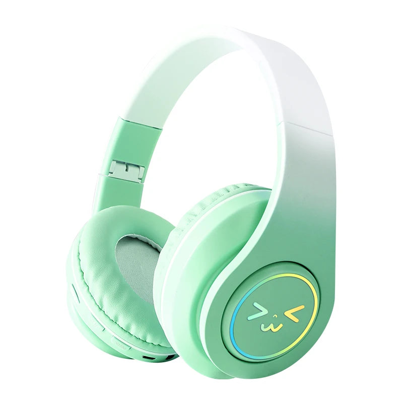 Casque Bluetooth sans fil pour ordinateur — jeu, réduction de bruit, visage souriant, RGB, gamer, basse