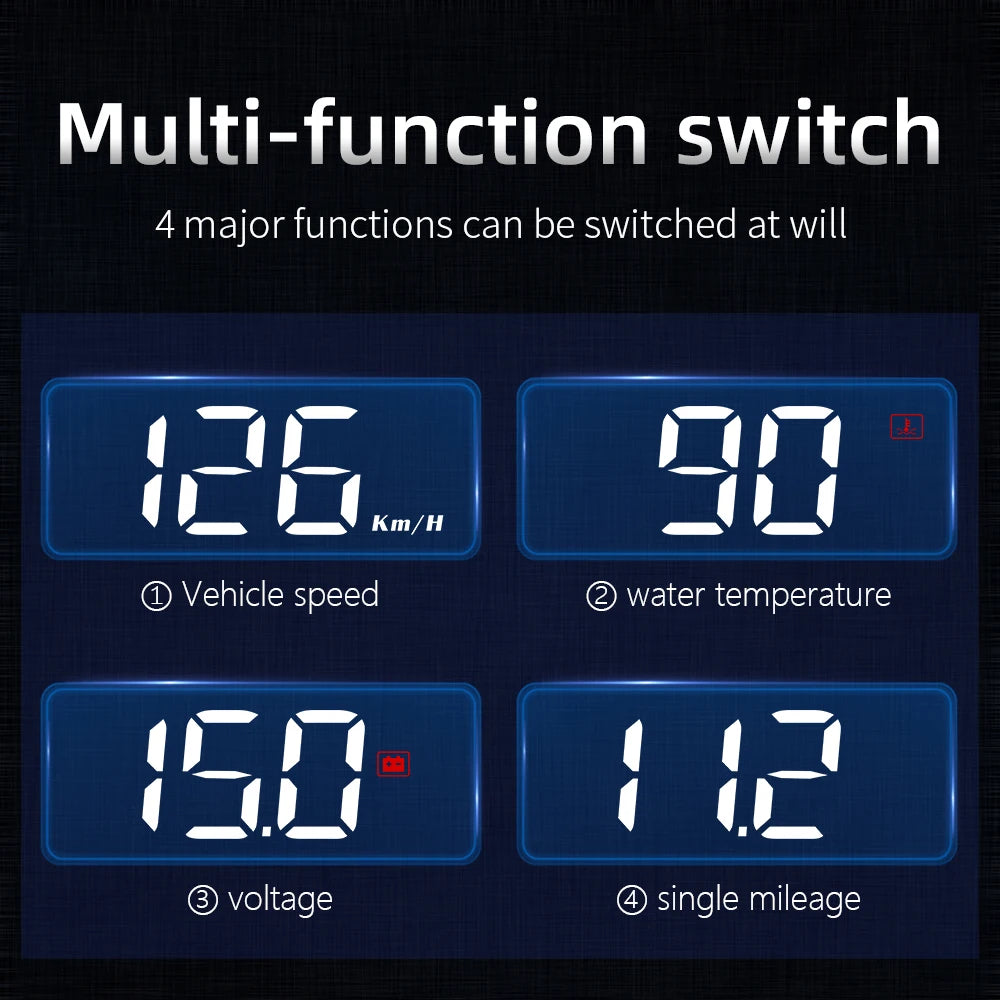 Affichage tête haute OBD2 GPS HUD — projecteur de vitesse voiture, alarme kilométrage, carburant