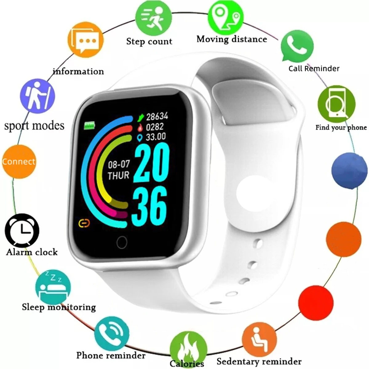 Smartwatch Fitness Message Anniversaire — Moniteur Bracelet Android iOS
