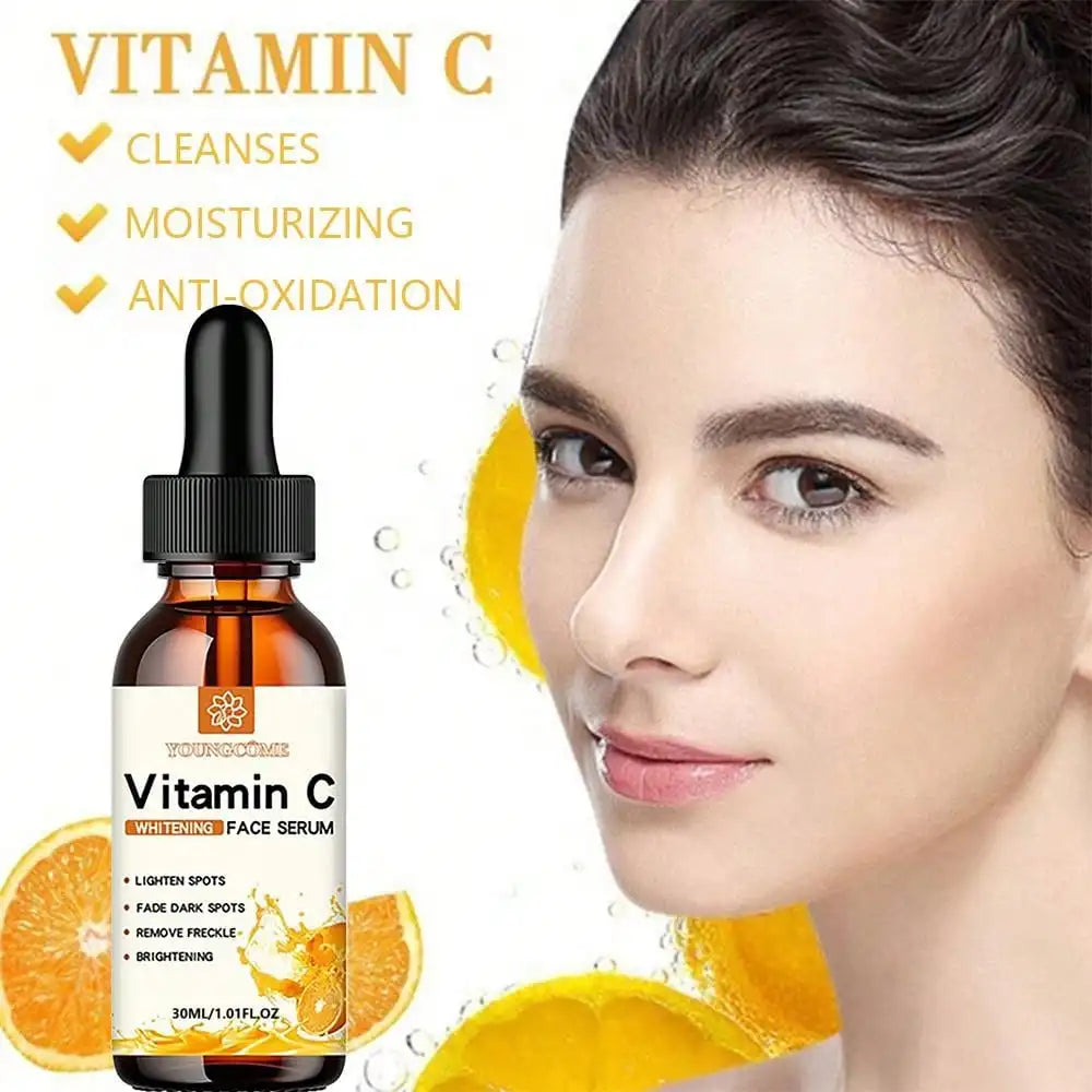 La esencia facial de vitamina C contiene ácido hialurónico, quita manchas oscuras, reparador, hidratante, esencia antienvejecimiento, cuidado facial de la piel 30ml