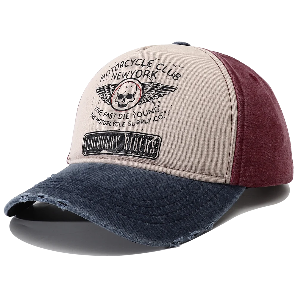 Unisex Punk Motorcycle Cap, 5-Panel Skull Print Baseball Hat, Hip Hop, New York, Bone, New Collection 2023