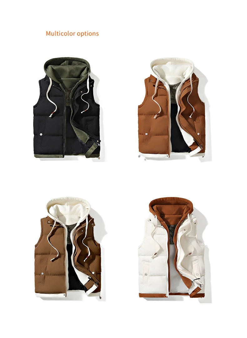 Veste d'hiver à capuche pour hommes, manteau en duvet de coton, gilet épais, gilet chaud, manteau décontracté