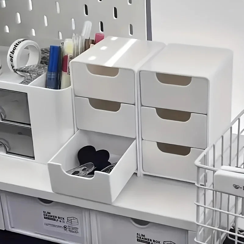 Chic 3-Tier Desk Organizer with Drawers – Ideal for Office Supplies, Jewelry, and Cosmetic Storage – Portable Divider Box