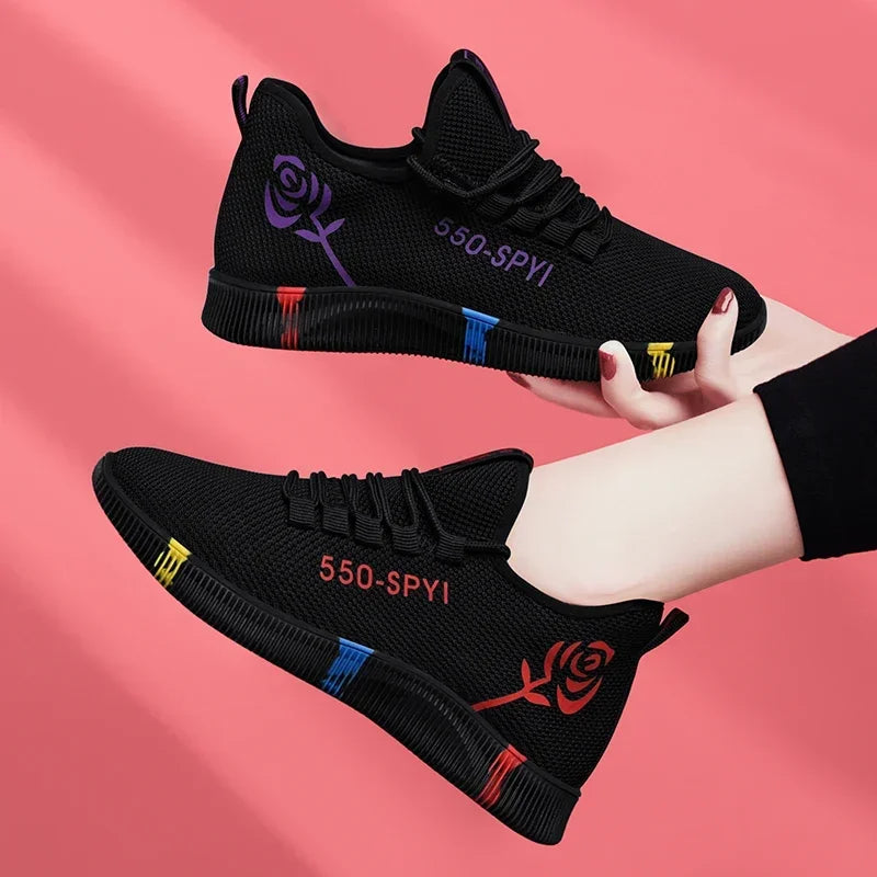 Baskets Femme 2024 Maille Légère — Plates Plateforme à Lacets Décontractées