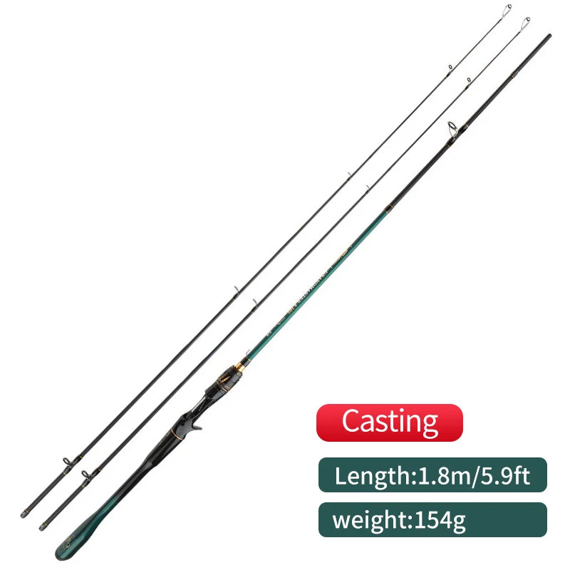 Canne à pêche ROLLFISH 2 Tips légère en fibre de carbone, puissance M/MH, spinning et casting, eau douce et eau salée
