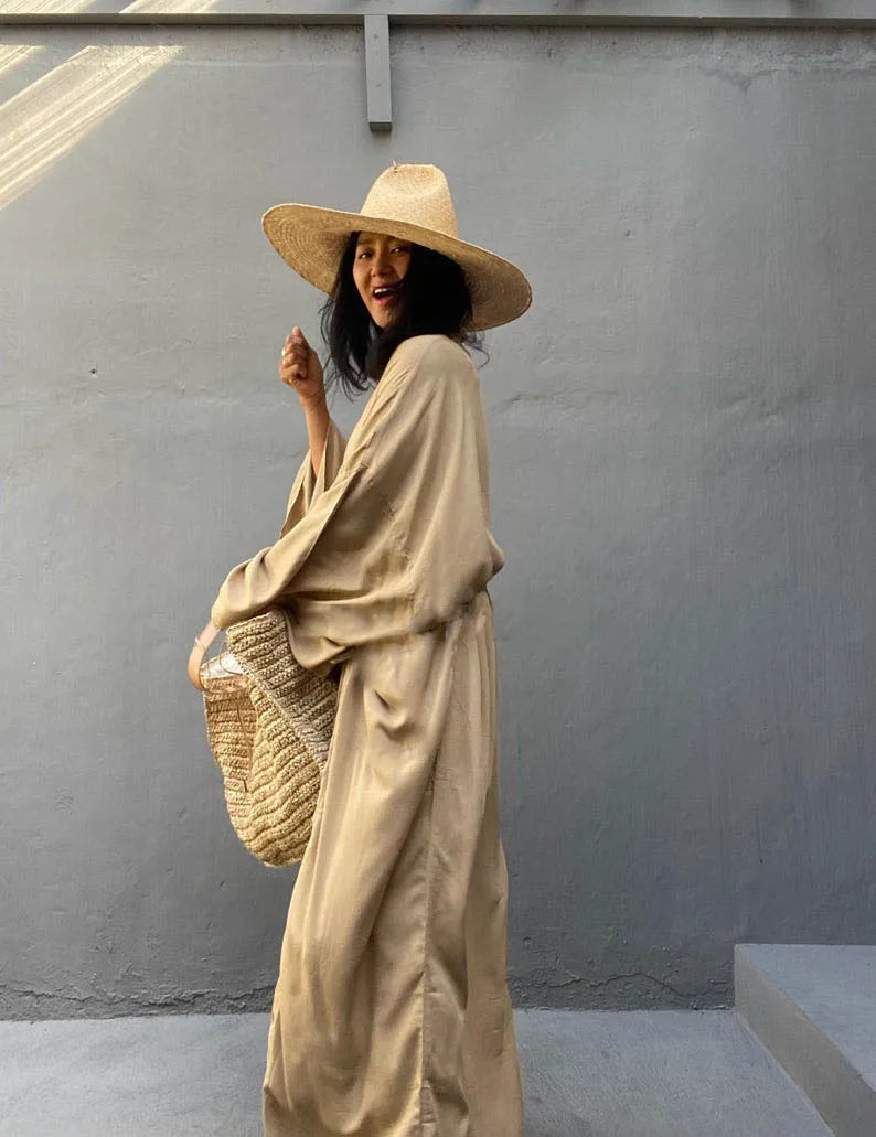 Robe de Plage Longue avec Ceinture pour Femme, Kimono Sexy, Cardigan d'Été, 5 Couleurs Unies