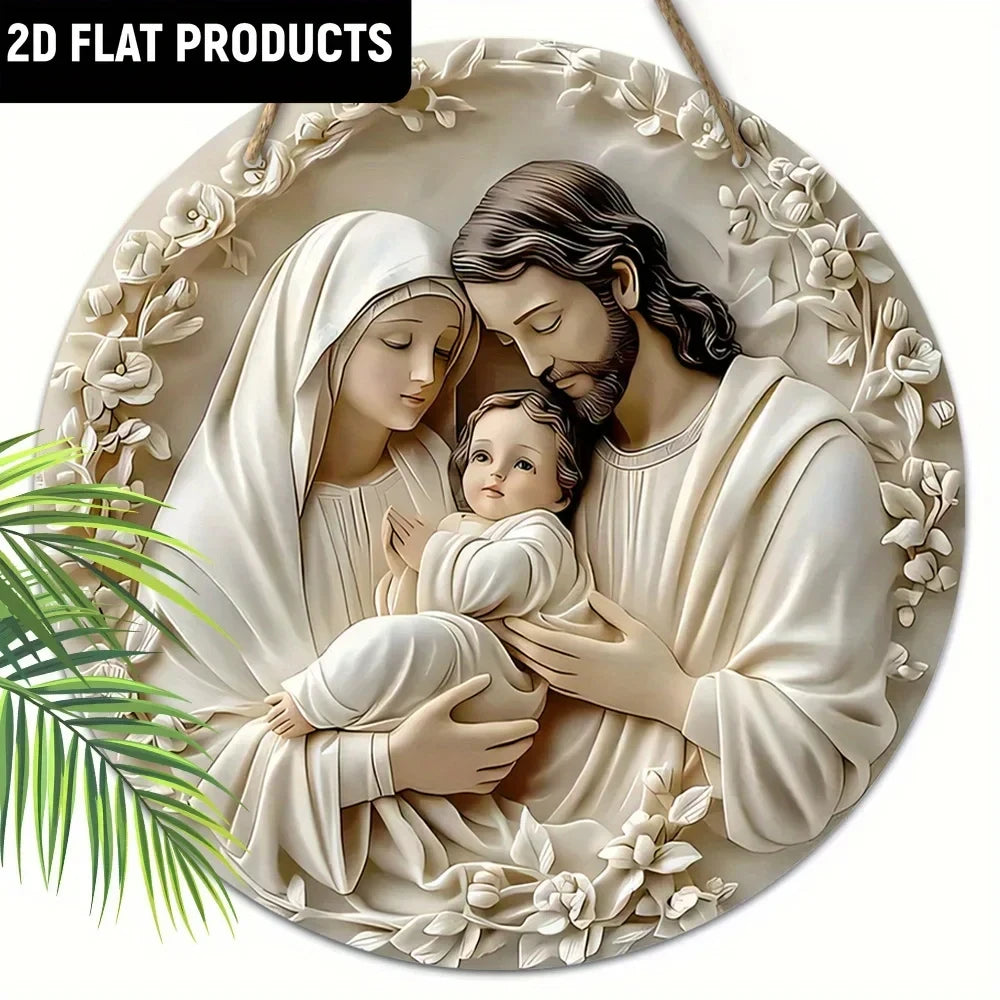 1/2 piece 2D baptism pray faith family theme wooden 7.9 inch/20 cm round hanging sign wall or door decor wall art, outdoor yard