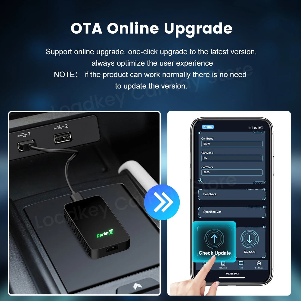 Carlinkit 5 2air Mini Ultra Inalámbrico CarPlay Android Auto Box Inalámbrico Adaptador 2 en 1 2 Canales Compatible con Waze Spotify 5.8Ghz WiFi GPS