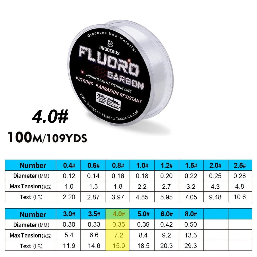 Fil de Pêche Fluorocarbone 100m — Monofilament 2.2 à 29.3 lb Carpe & Leader