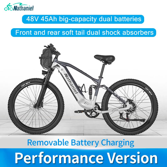 Nathaniel E-Bike, motor sin escobillas de 1000 W, bicicleta de montaña eléctrica para adultos de 27,5 pulgadas, baterías de gran capacidad de 45 Ah, 7 velocidades, 45 km/h, bicicleta de viaje al aire libre
