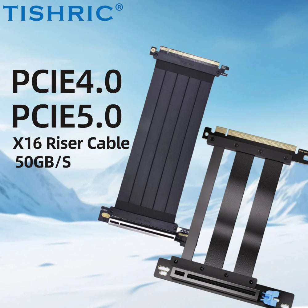 Câble Riser PCI-E 4.0/5.0 X16 TISHRIC pour Carte Graphique, Blindage EMI, Extension Flexible Express Gen 4 pour GPU
