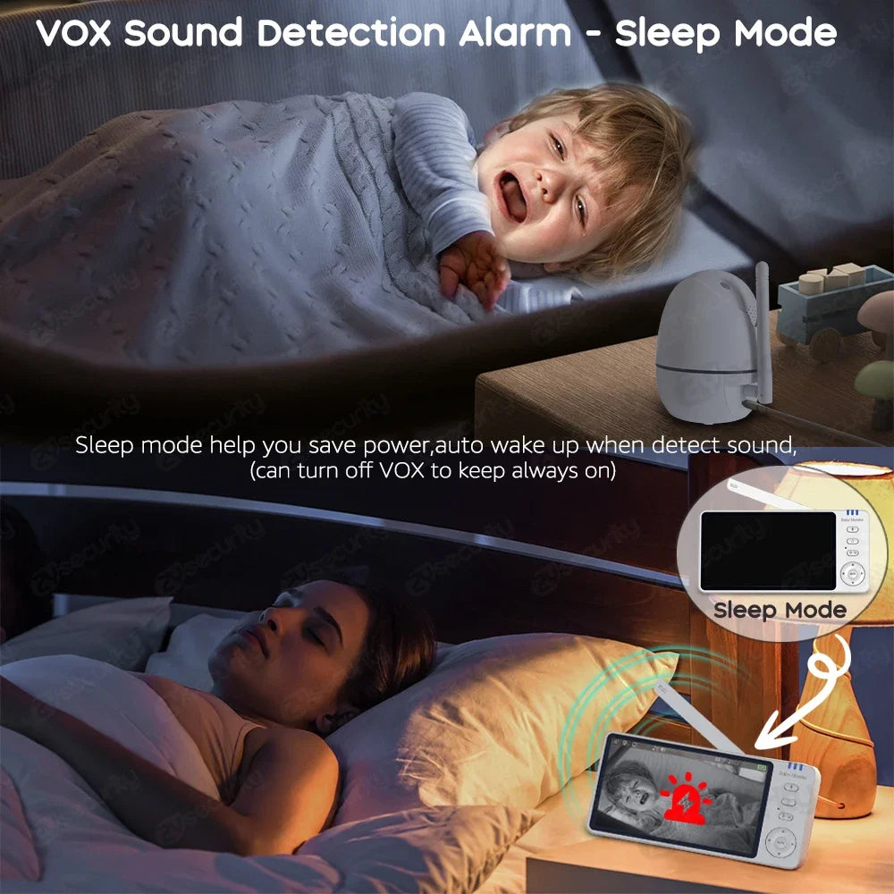 Vigilabebés con video HD inalámbrico, 5", cámara con función de giro/inclinación y zoom, audio bidireccional, visión nocturna, para bebé, niñera, canguro
