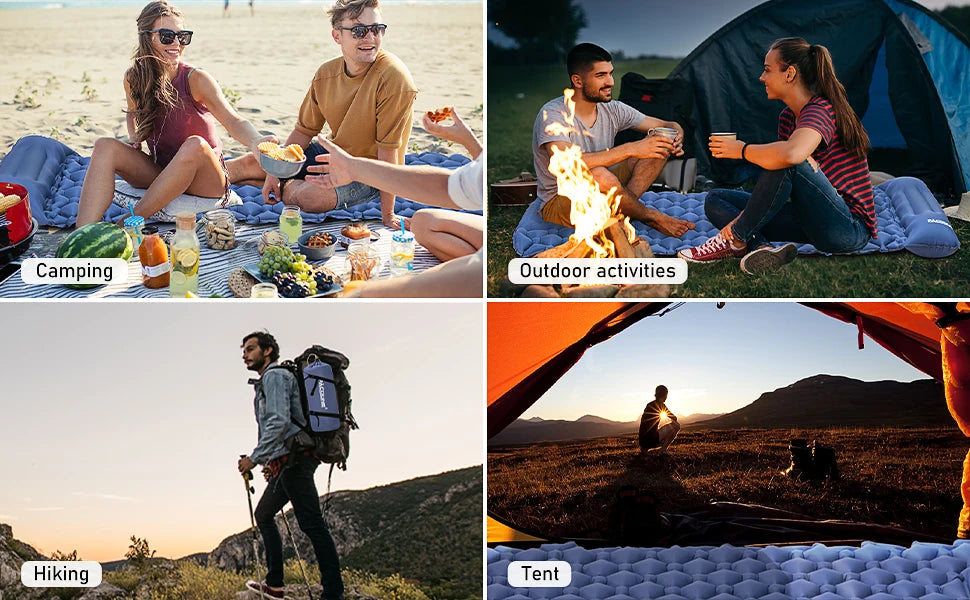 PACOONE – matelas gonflable de type presse pour Camping, imperméable à l'humidité, coussin de couchage d'extérieur, tapis d'air de plage, tente, coussin de voyage