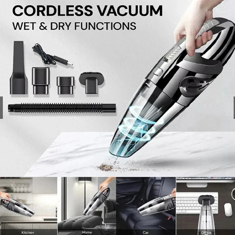 Aspirador de mano inalámbrico, carga USB, aspiradora de coche portátil, aspirador de mano para seco y húmedo, potente succión inalámbrica, 12000pa