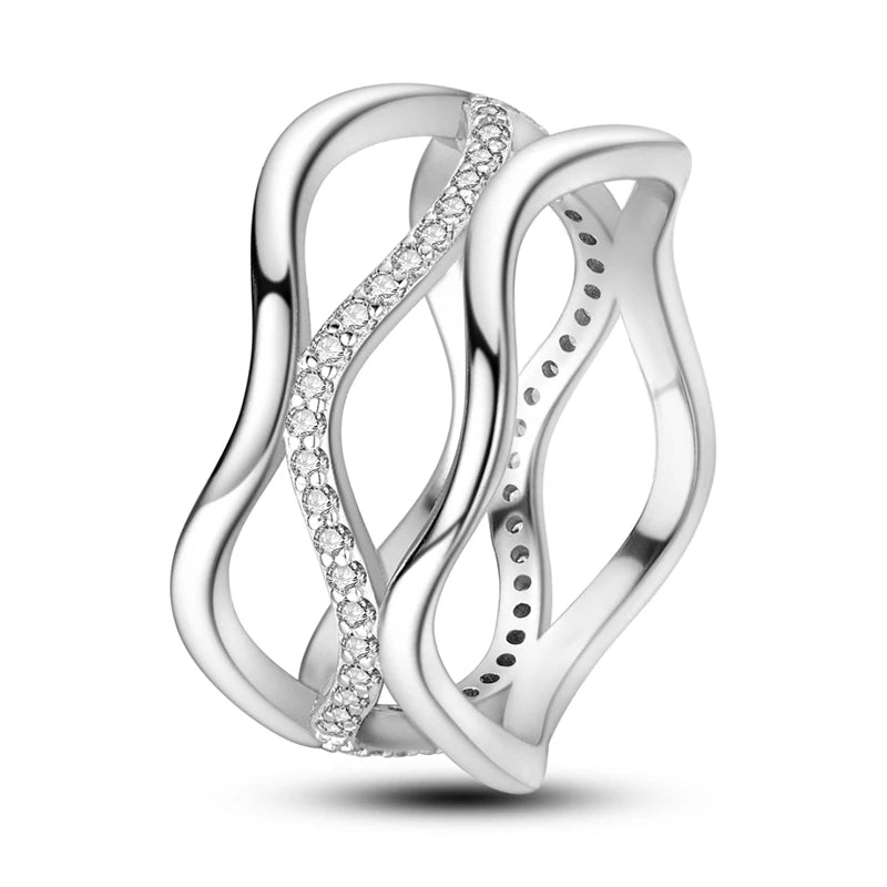 Anillos de plata 925, línea entrelazada, anillos enrollados geométricos de circonita, compromiso romántico, boda, San Valentín, joyería fina, regalo