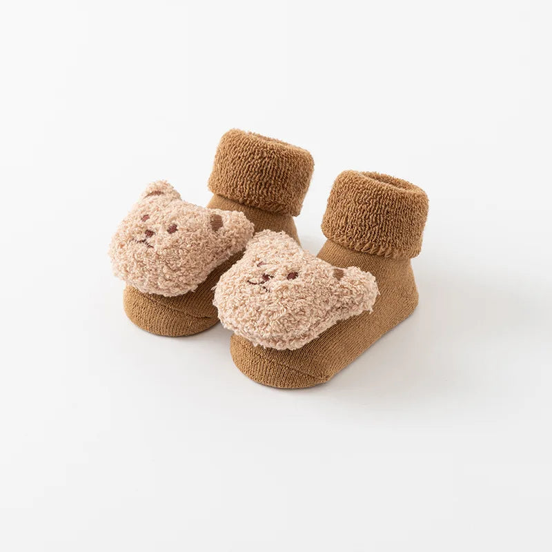 Chaussettes coordonnantes en coton doux pour bébé, chaussettes épaisses pour enfants, nouveau-né, tout-petit, mignon, ours de dessin animé, solide, garçons, filles, hiver, nouveau