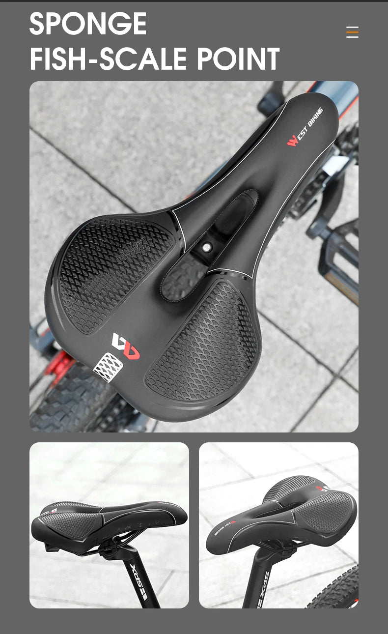 Selle vélo route et VTT en PU — respirante, souple, coussin ergonomique, course
