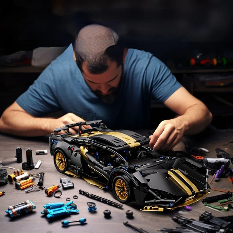 Blocs de construction de course de supercar noir, technologie 1:14, voiture en brique assemblée, jouet, cadeau d'anniversaire pour garçons