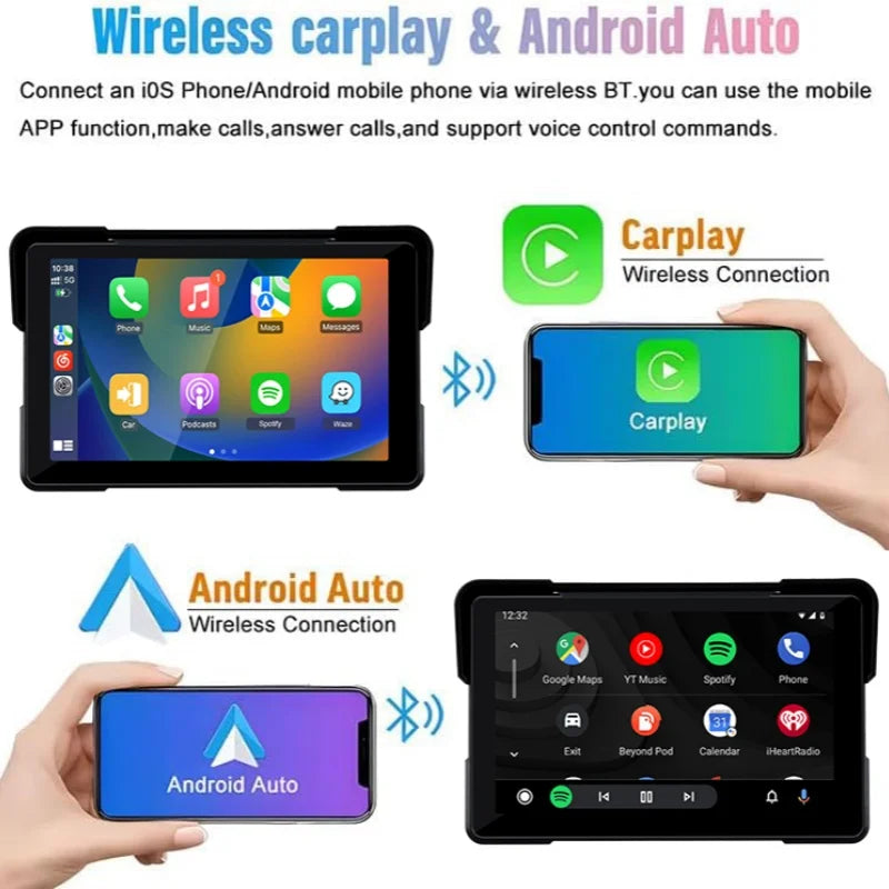 Jansite – 5/7-inch Wireless GPS Navigation Screen for Motorcycle, Carplay, Android Auto, IPX7, Portable Monitor for Motorcycle