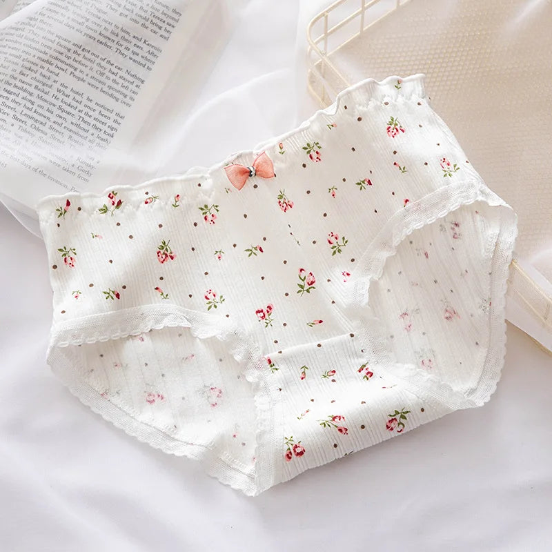Culottes Coton Doux Nœud Dentelle Femme — Lot de 5 Pièces