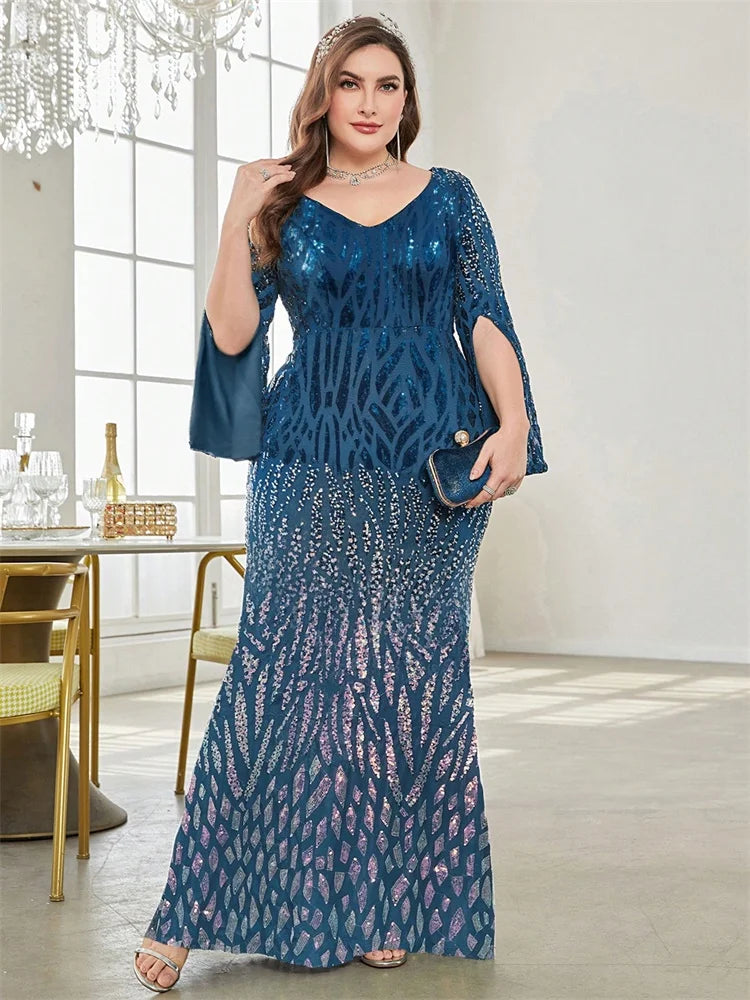 Grande taille élégante paillettes noir robe de soirée 2025 femmes formelle Maxi bal manches longues fête luxe robe de Cocktail