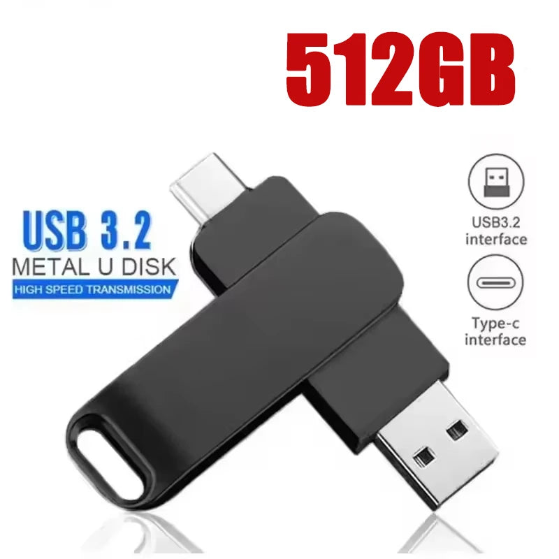 Clé USB 3.2 2-en-1 pour Xiaomi, 512 Go, disque U 256 Go, haute vitesse, en métal, étanche, Type-C, clé USB, lecteur USB