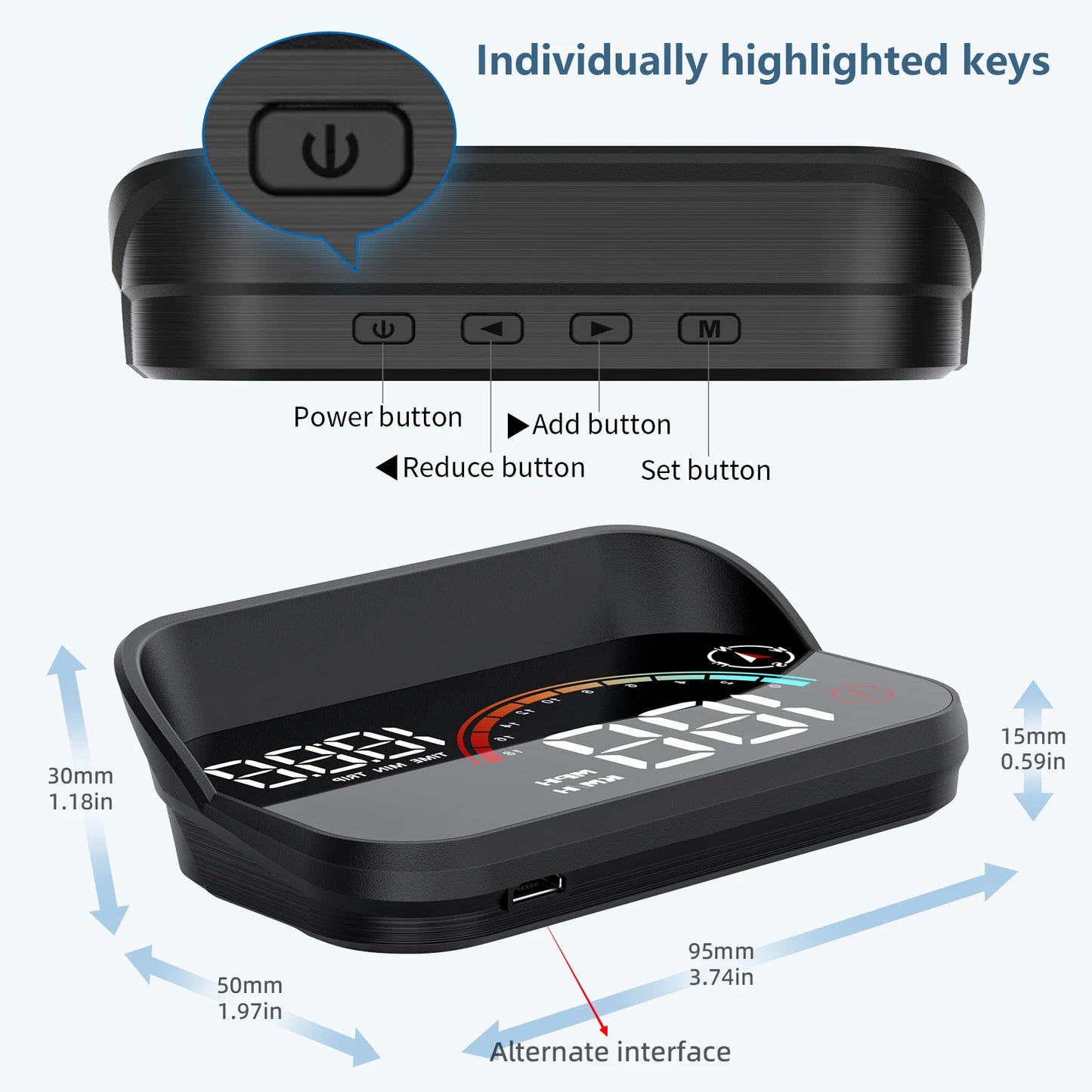 ZMFJH M22 Car HUD Speedometer Monitor On-board Computer Windshield Projector GPS+Beidou Head-Up Digital Display GPS Speedometer