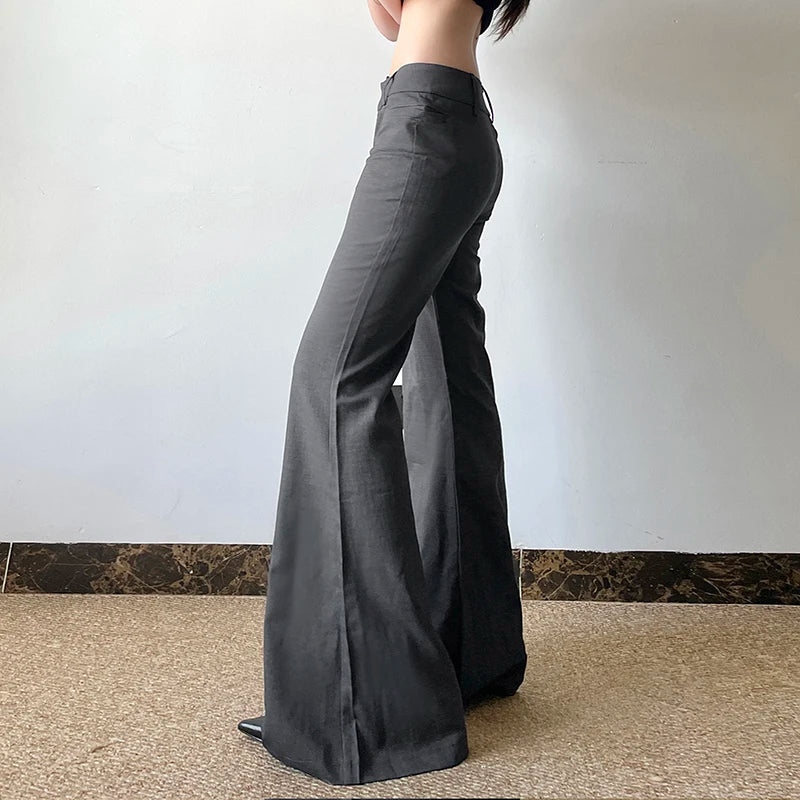 Women's Basic Fitted Suit Trousers, Office Wear, Solid Color, Y2K, Elegant, Fashion, Low Waist, Flared, Autumn and Spring, 2025