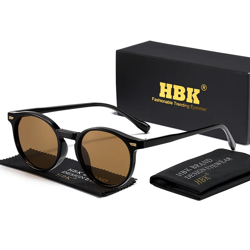 HBK Gafas de sol polarizadas redondas para hombre, montura TR90 a la moda, gafas de sol deportivas para mujer, protección UV400, gafas de sol para hombre
