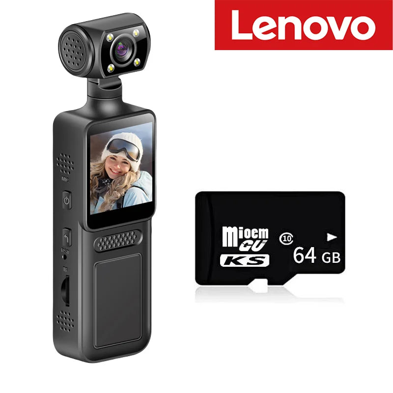 Cámara de bolsillo Lenovo 8K HD 2026New de 180° Mini cámara portátil giratoria, cámara de visión nocturna portátil, cámara deportiva para exteriores